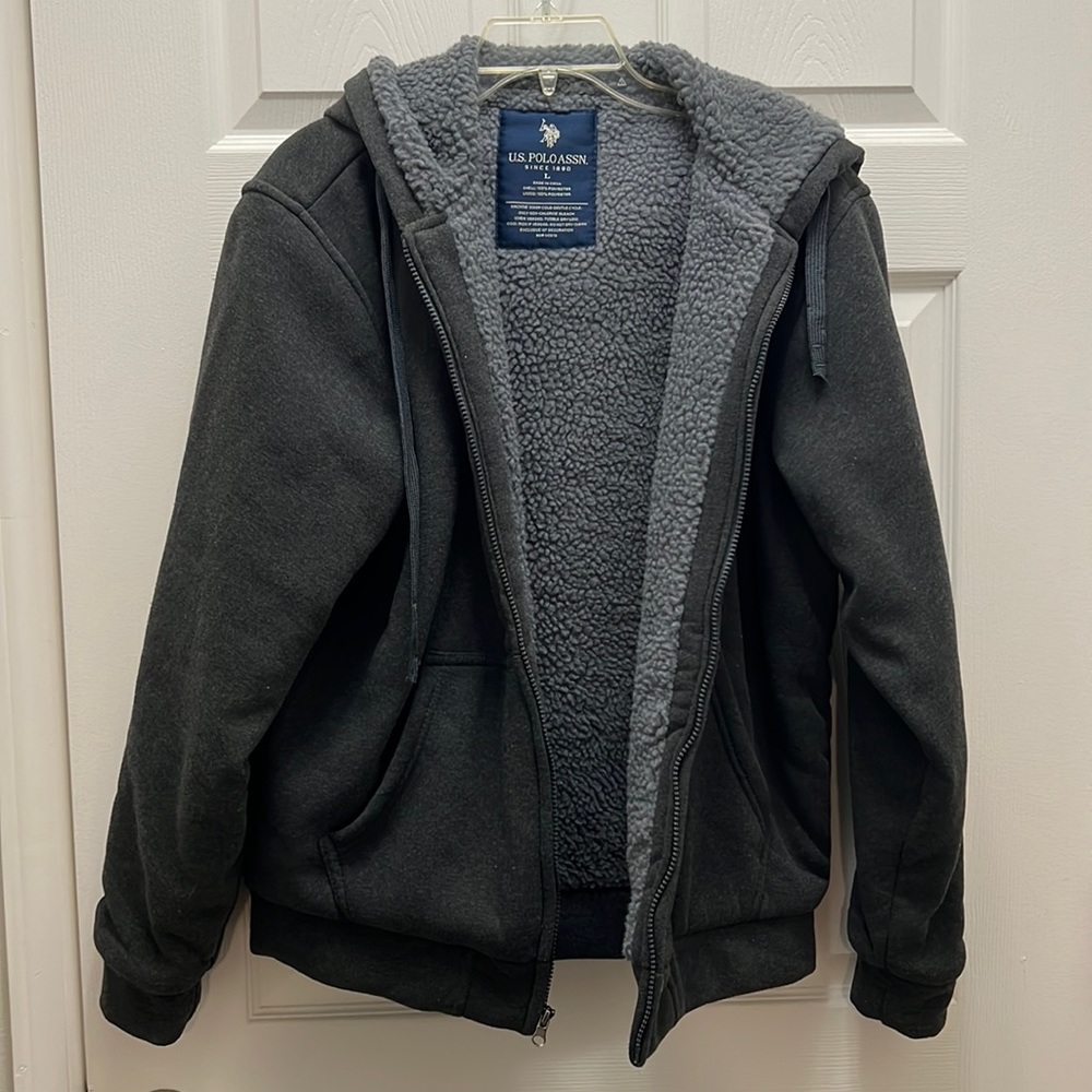 US Polo Assn fleece hoodie coat. Gray